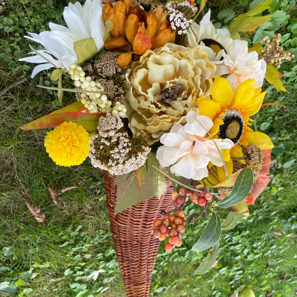 Cornucopia Centerpiece, Wood Floral Cornucopia 21”  Decor Fall